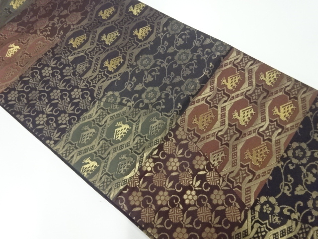 JAPANESE KIMONO / VINTAGE FUKURO OBI / SILK / GOLD / WOVEN KIRIBAME STYTLE